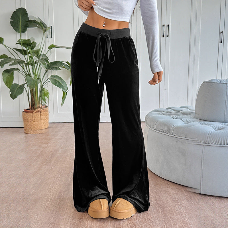 Elegant Velvet Flared Trousers with Draped Feel for Women