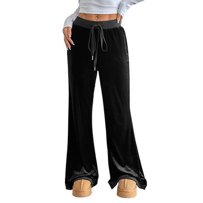 Elegant Velvet Flared Trousers with Draped Feel for Women