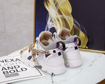 Trainers Rhinestone Sneakers Women Platform Thick Sole Muffin Flats Diamond Elevator Creepers Shoes High Quality Mesh Crystal