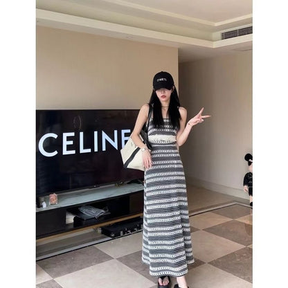 Hollow Out Knitting Slim Tassel Midi Long Dresses