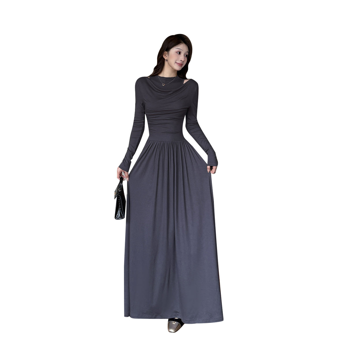 Fake two one shoulder long sleeved dresses for women