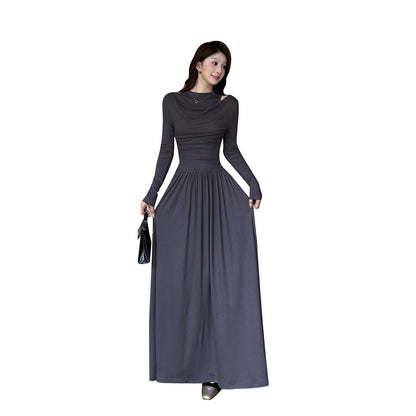 Fake two one shoulder long sleeved dresses for women