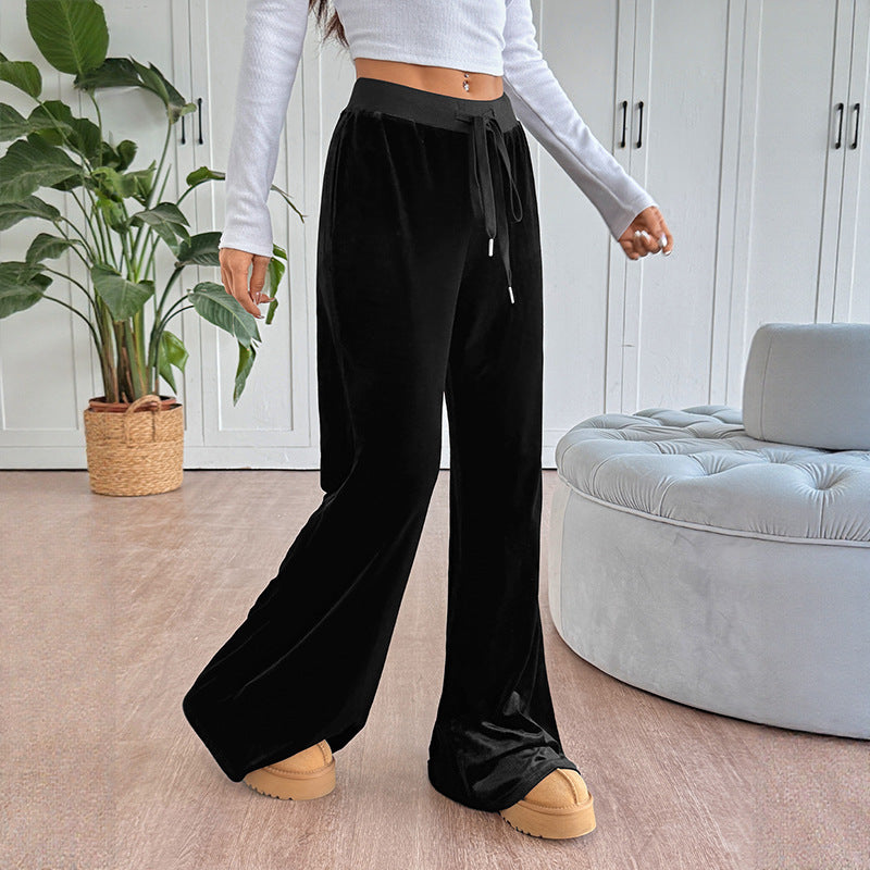Elegant Velvet Flared Trousers with Draped Feel for Women
