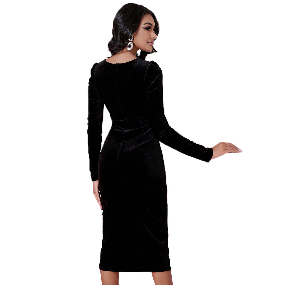 European and American dresses for autumn and winter fashion age reduction elegant temperament medium length dresses