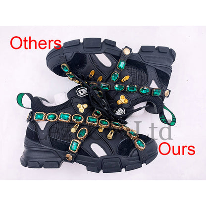 Trainers Rhinestone Sneakers Women Platform Thick Sole Muffin Flats Diamond Elevator Creepers Shoes High Quality Mesh Crystal