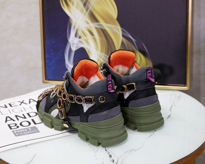 Trainers Rhinestone Sneakers Women Platform Thick Sole Muffin Flats Diamond Elevator Creepers Shoes High Quality Mesh Crystal