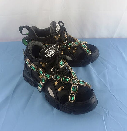 Trainers Rhinestone Sneakers Women Platform Thick Sole Muffin Flats Diamond Elevator Creepers Shoes High Quality Mesh Crystal