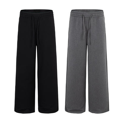 Simple Straight Loose Trousers with Elastic Waistband