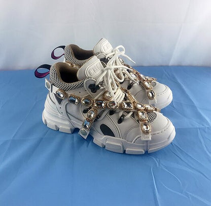 Trainers Rhinestone Sneakers Women Platform Thick Sole Muffin Flats Diamond Elevator Creepers Shoes High Quality Mesh Crystal