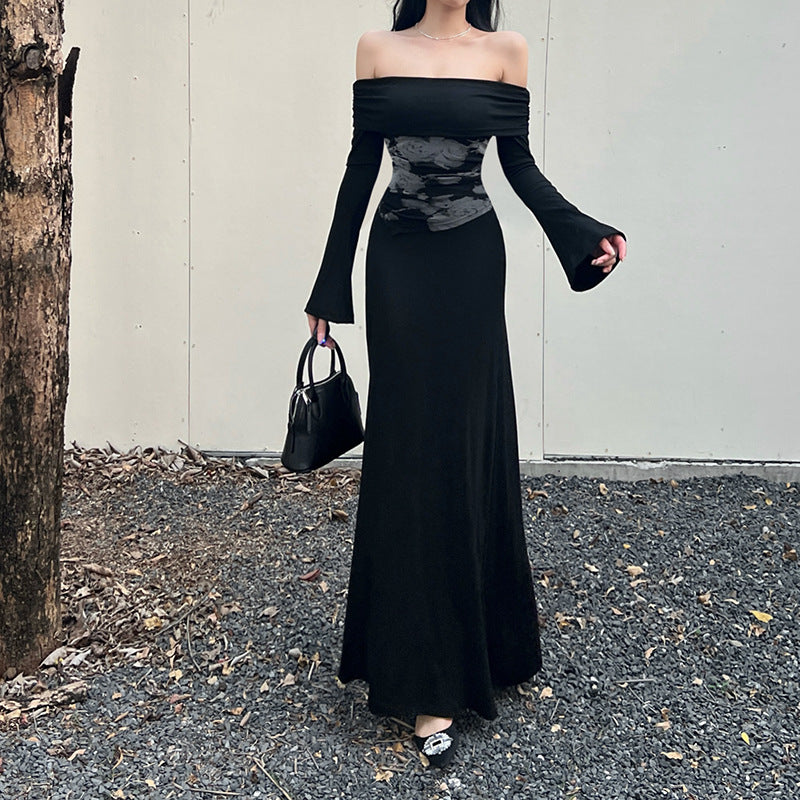 One shoulder fake two casual clear dresses long skirt